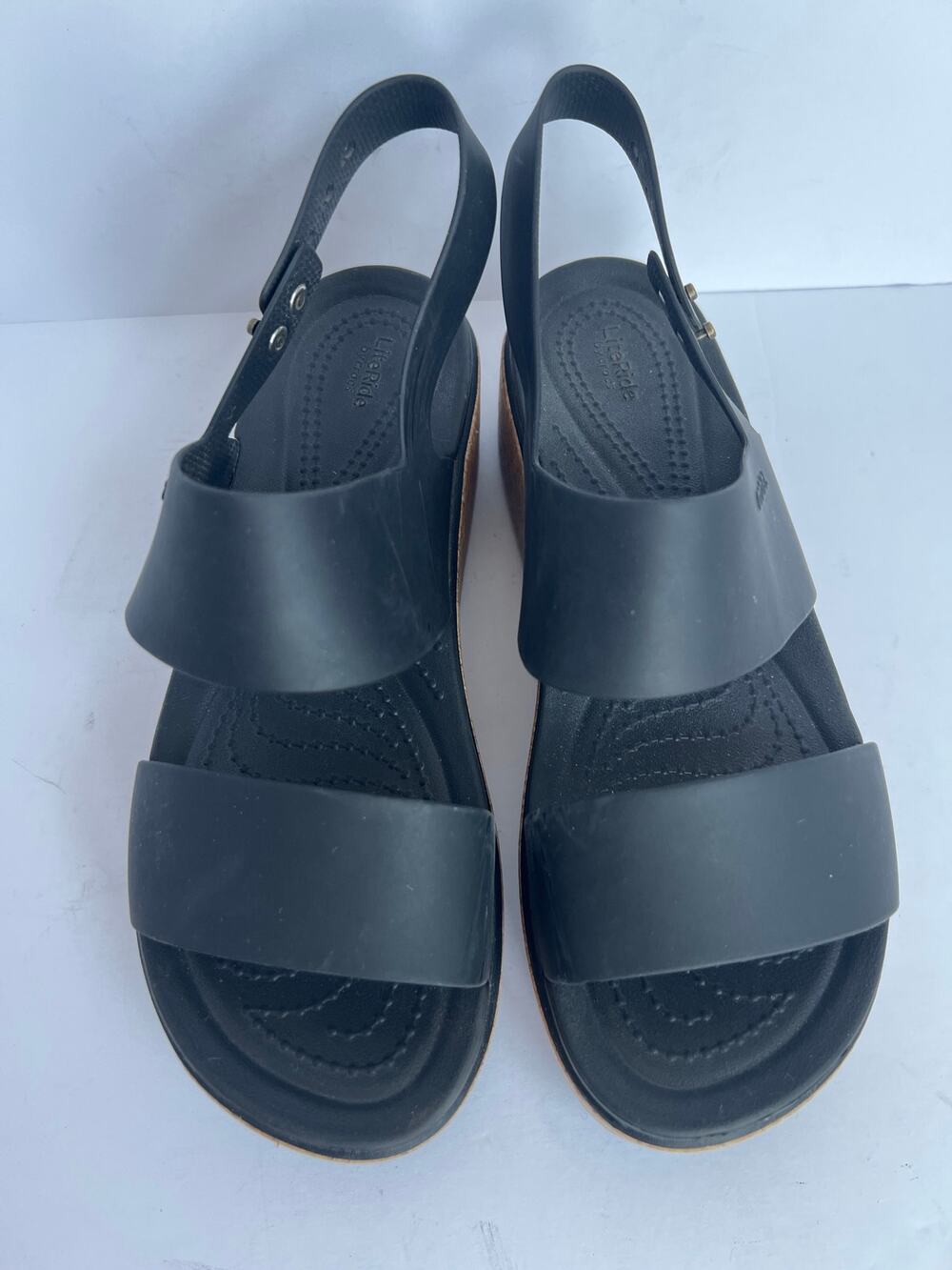 Crocs Brooklyn Low Wedge Black Matte Cork Platform Slingback Sandals Womens 7